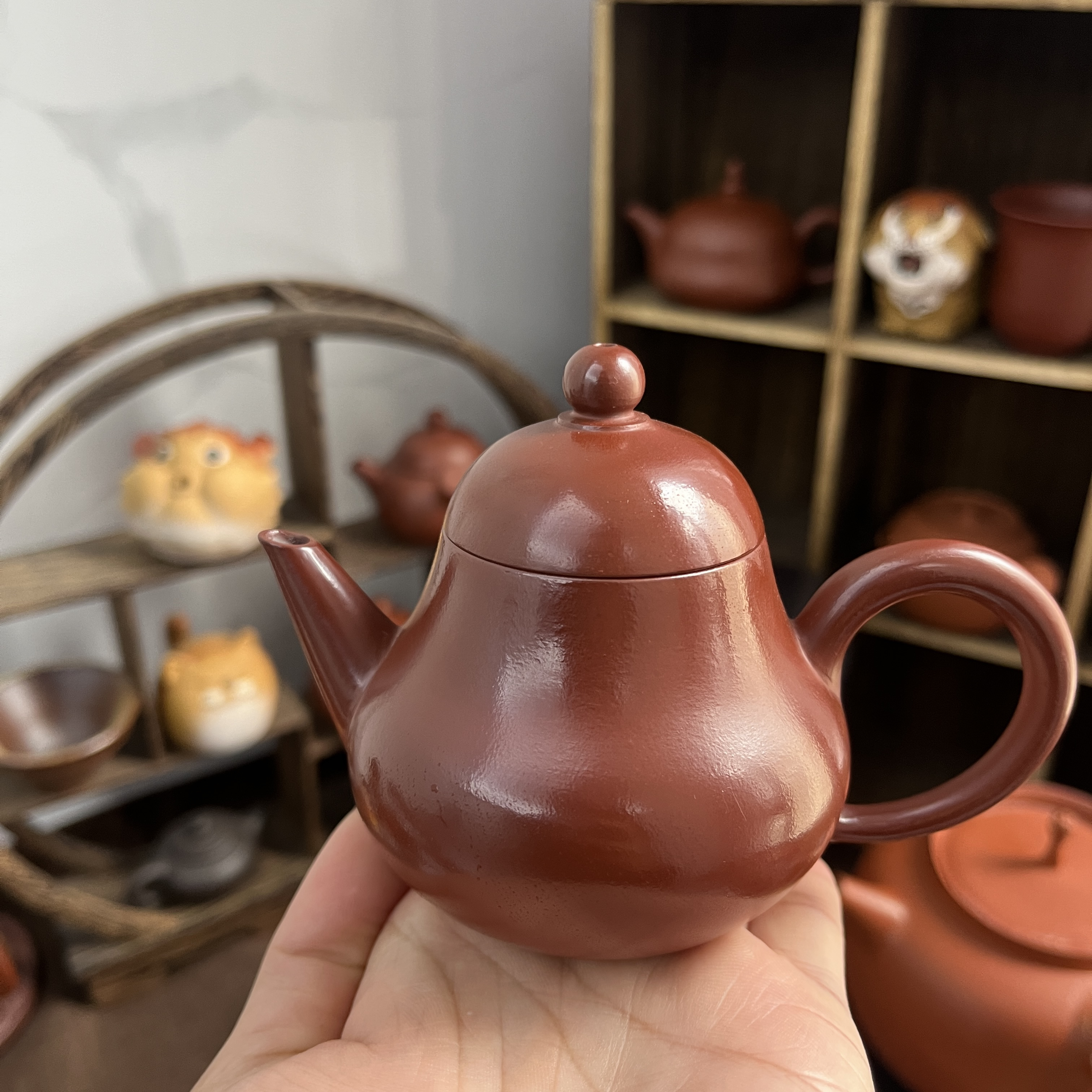 当代 潮州手拉剑梨壶120c紫砂茶壶纯手工原矿朱泥家用工夫茶单丛
