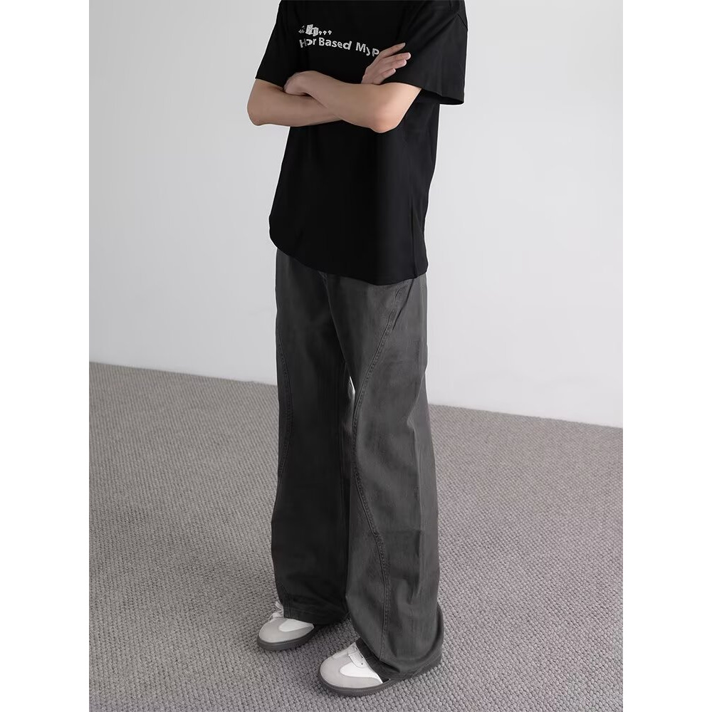 EHDE2025新款宽松休闲裤男韩版潮流百搭裤子坠感阔腿拖地弹力长裤