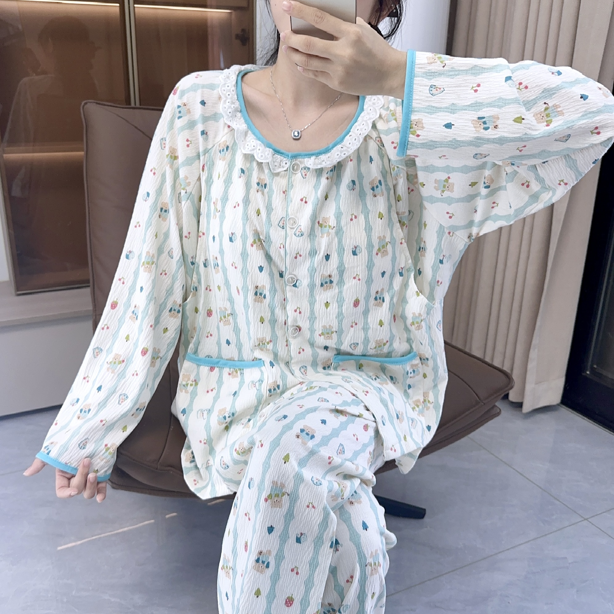 带胸垫【纯棉棉纱】月子服产后哺乳睡衣孕妇夏季薄款透气月子服