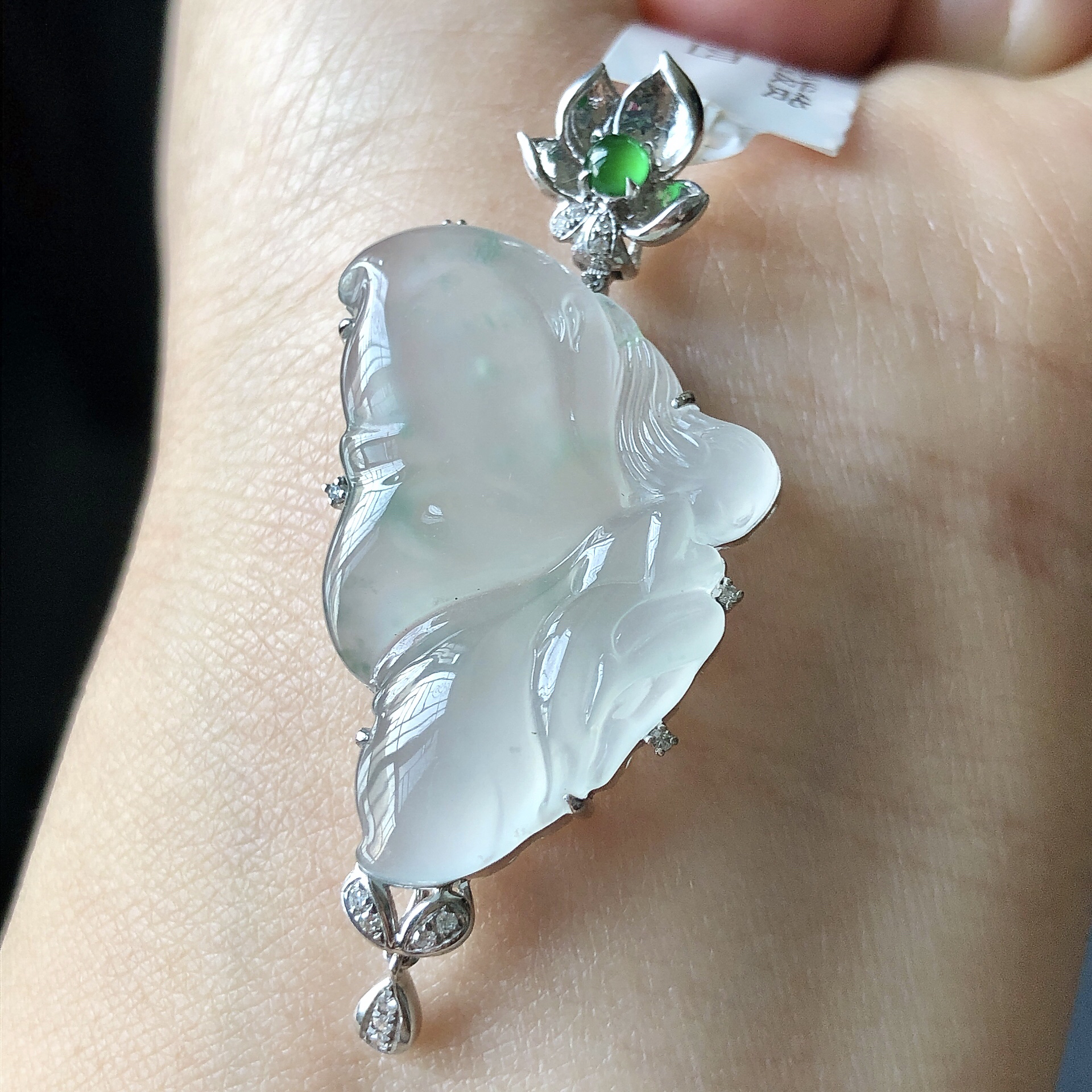 缅甸天然A货翡翠18k金镶嵌老坑冰种蝴蝶仙子吊坠尺寸41.3/21/6.3