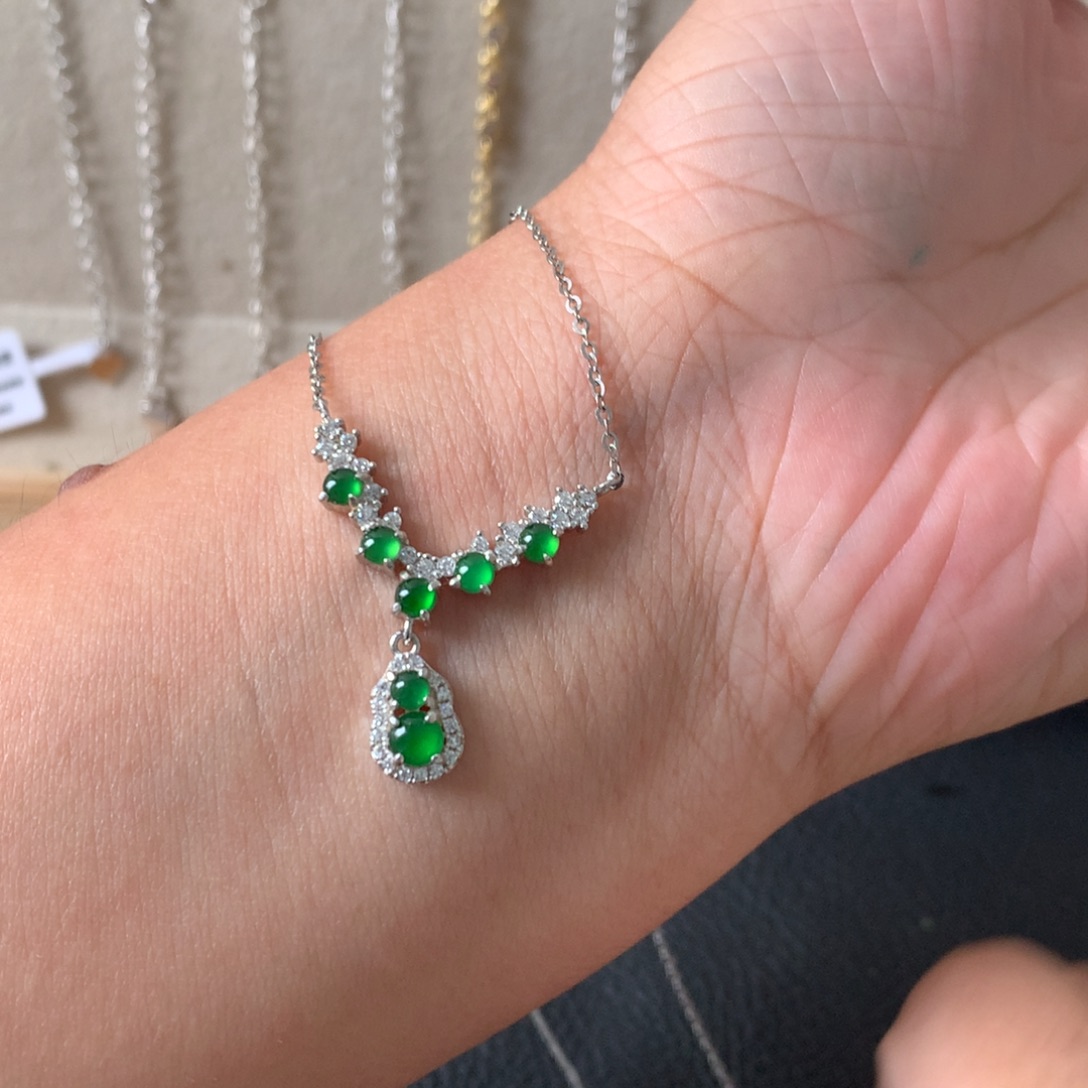 翡翠银S925镶嵌耳饰项链