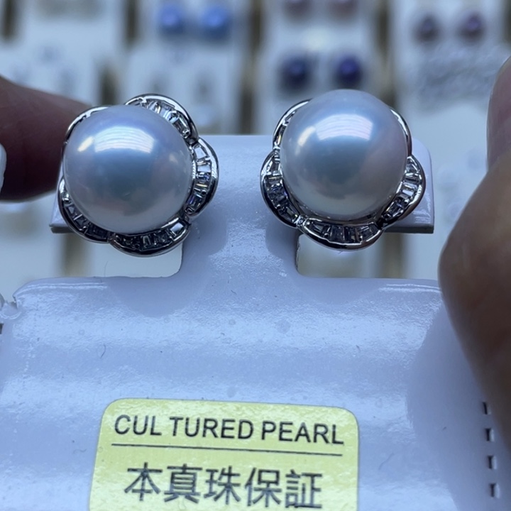 淡水珍珠耳饰银S925镶嵌