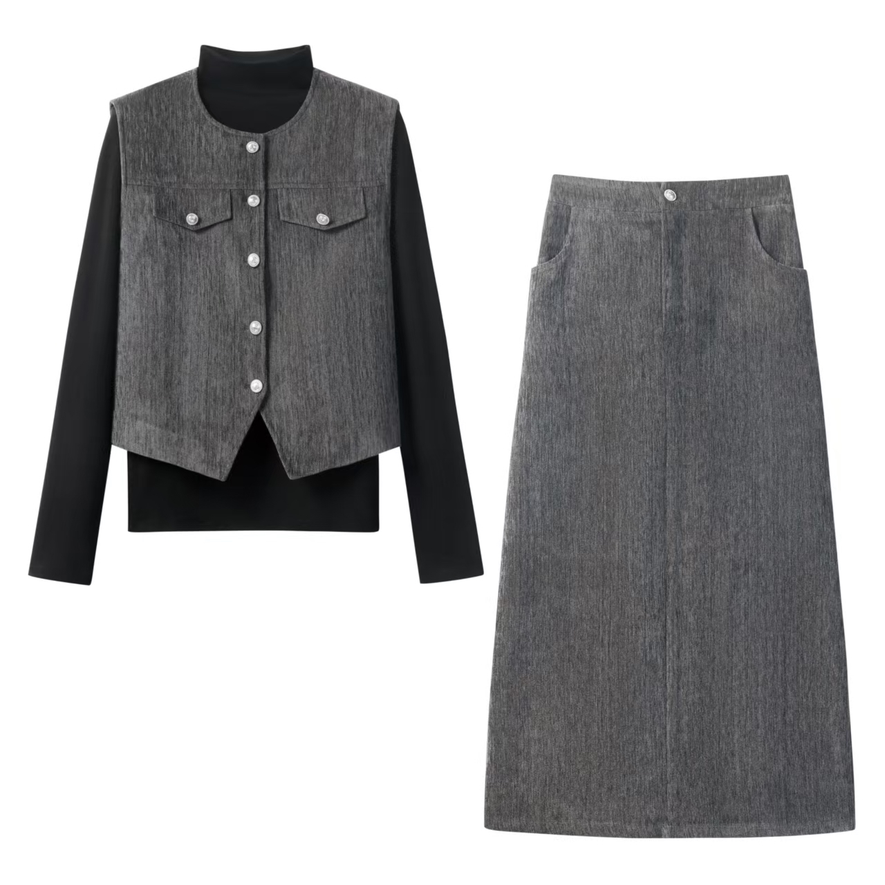 D.BOSS“自在轻盈”气质复古马甲半裙二件套轻奢休闲小香风套装