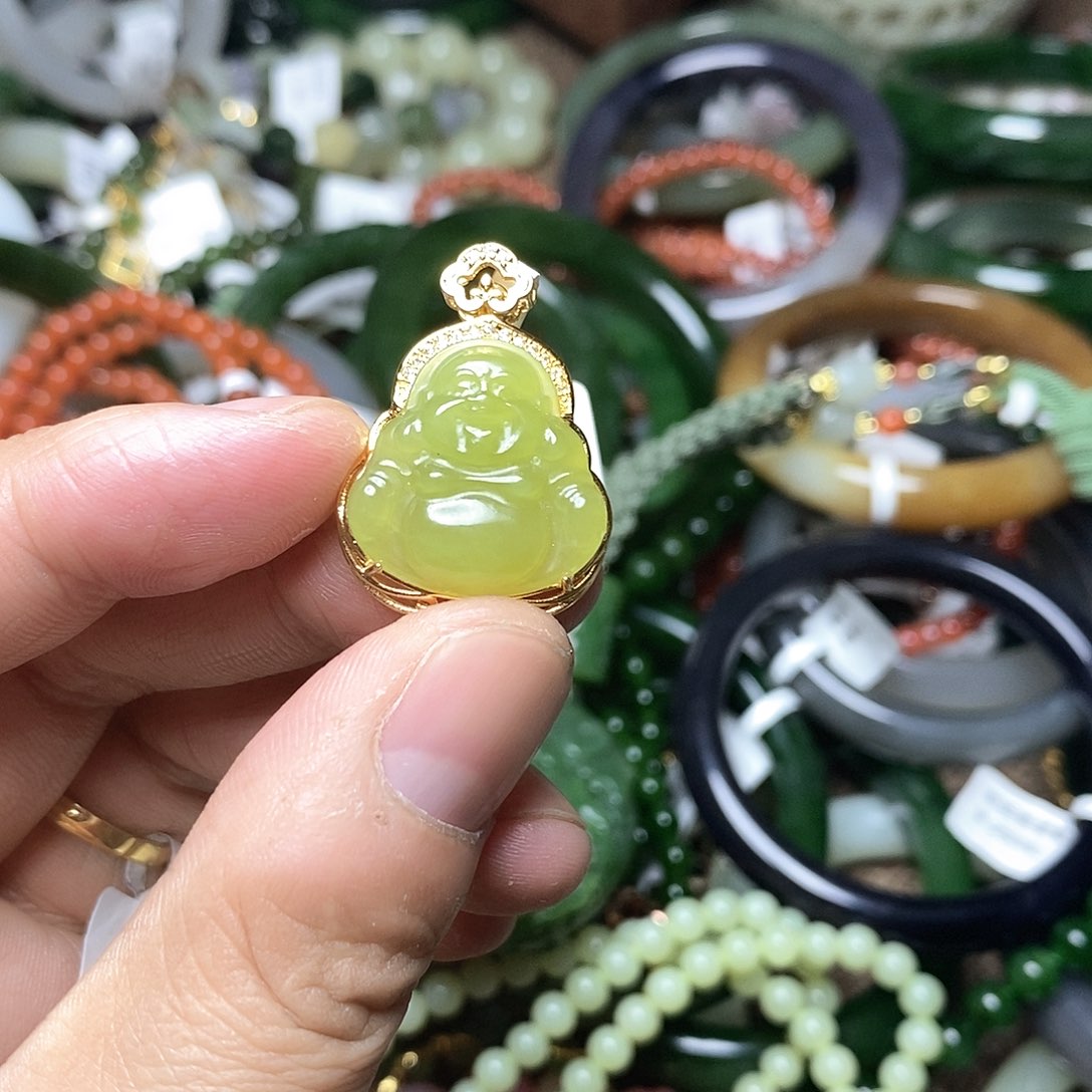 和田玉颈饰银S925镶嵌