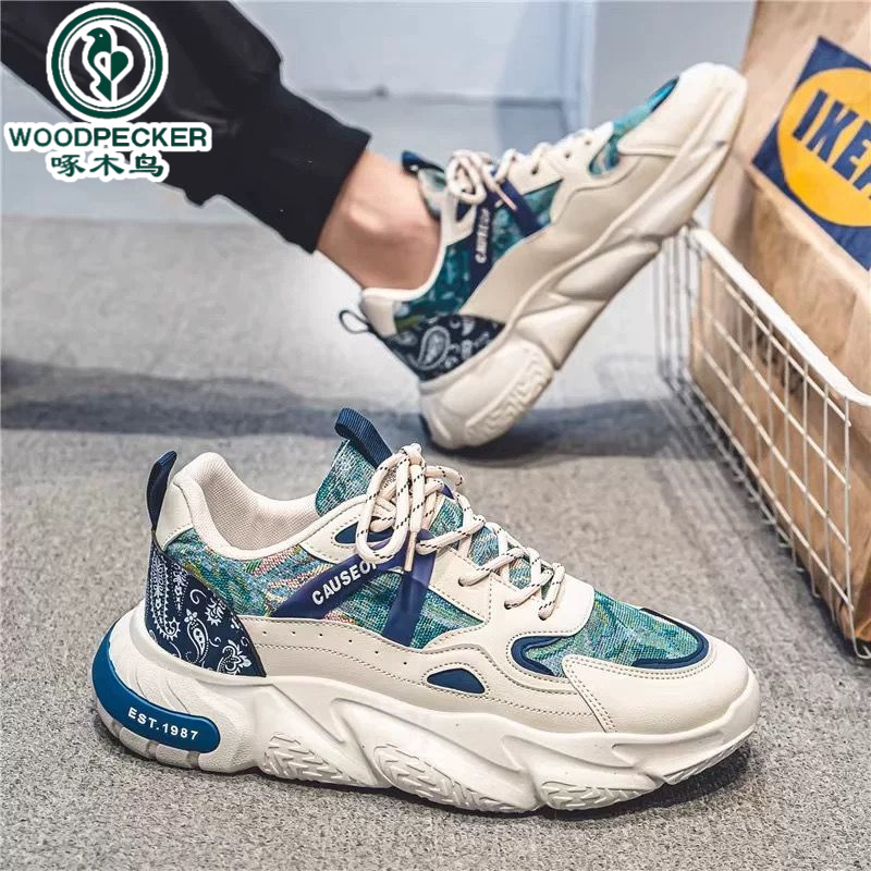 【正品】啄木鸟春秋男鞋新款透气鞋子男士运动鞋韩版潮流百搭小白厚