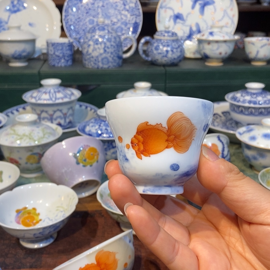 w隐艺矾红金鱼葫芦杯