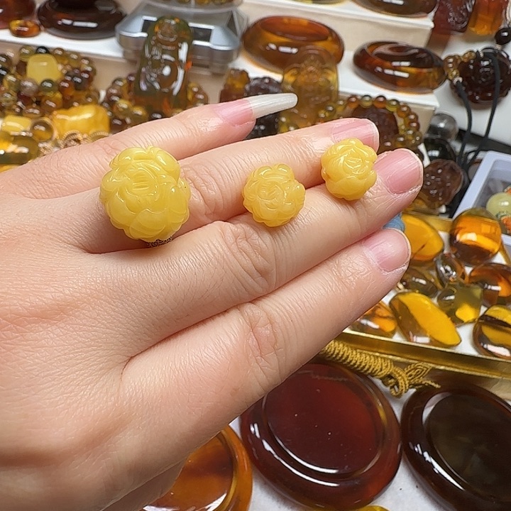 未镶嵌琥珀戒指天然波罗的海蜜蜡戒指耳钉两件套