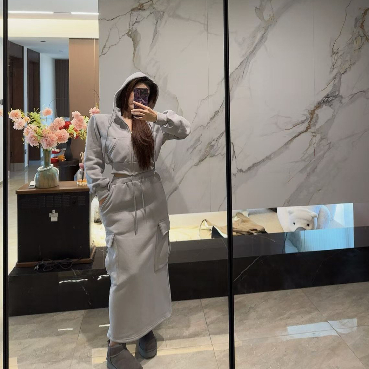 韩代货时尚洋气定制单色加绒套装