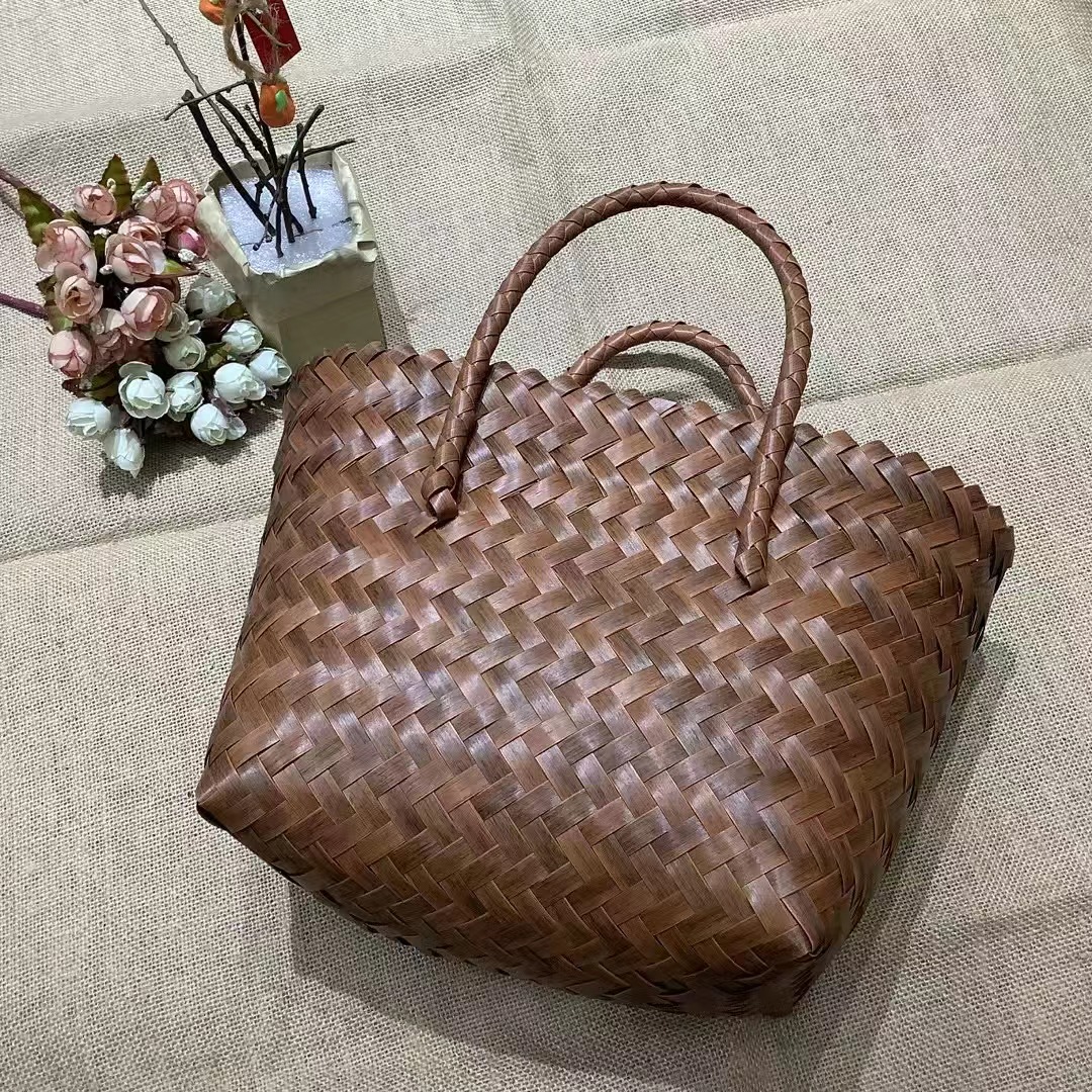 【小柒与麻】复古做旧手工编织提篮手包