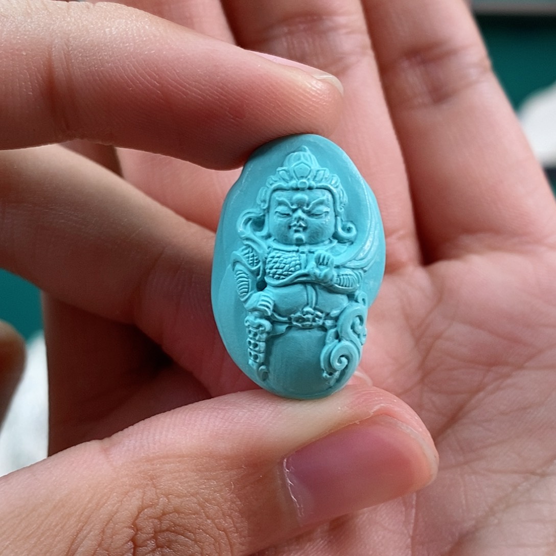 绿松石珠宝奇石未镶嵌韦驮菩萨