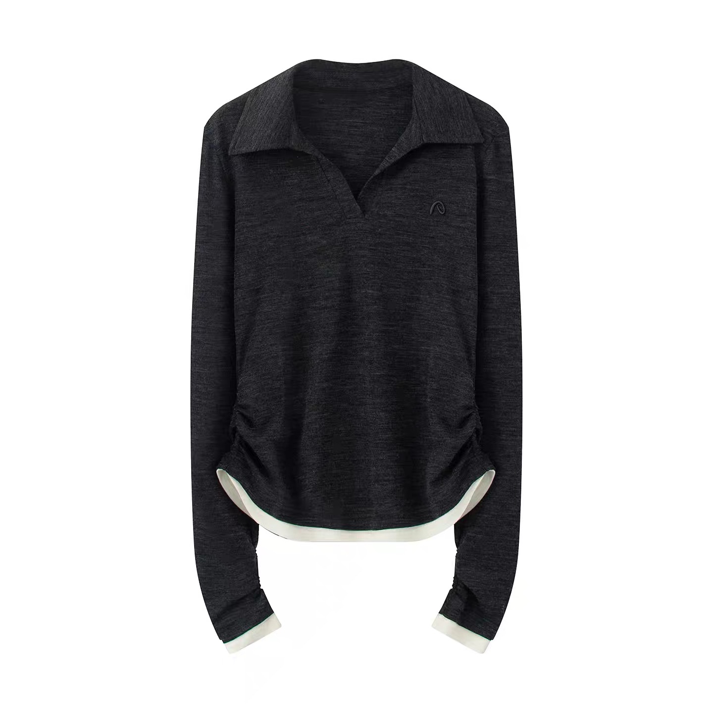 【艾家商场服饰】女装2025秋新款时尚休闲拼接POLO领长袖针织衫3110