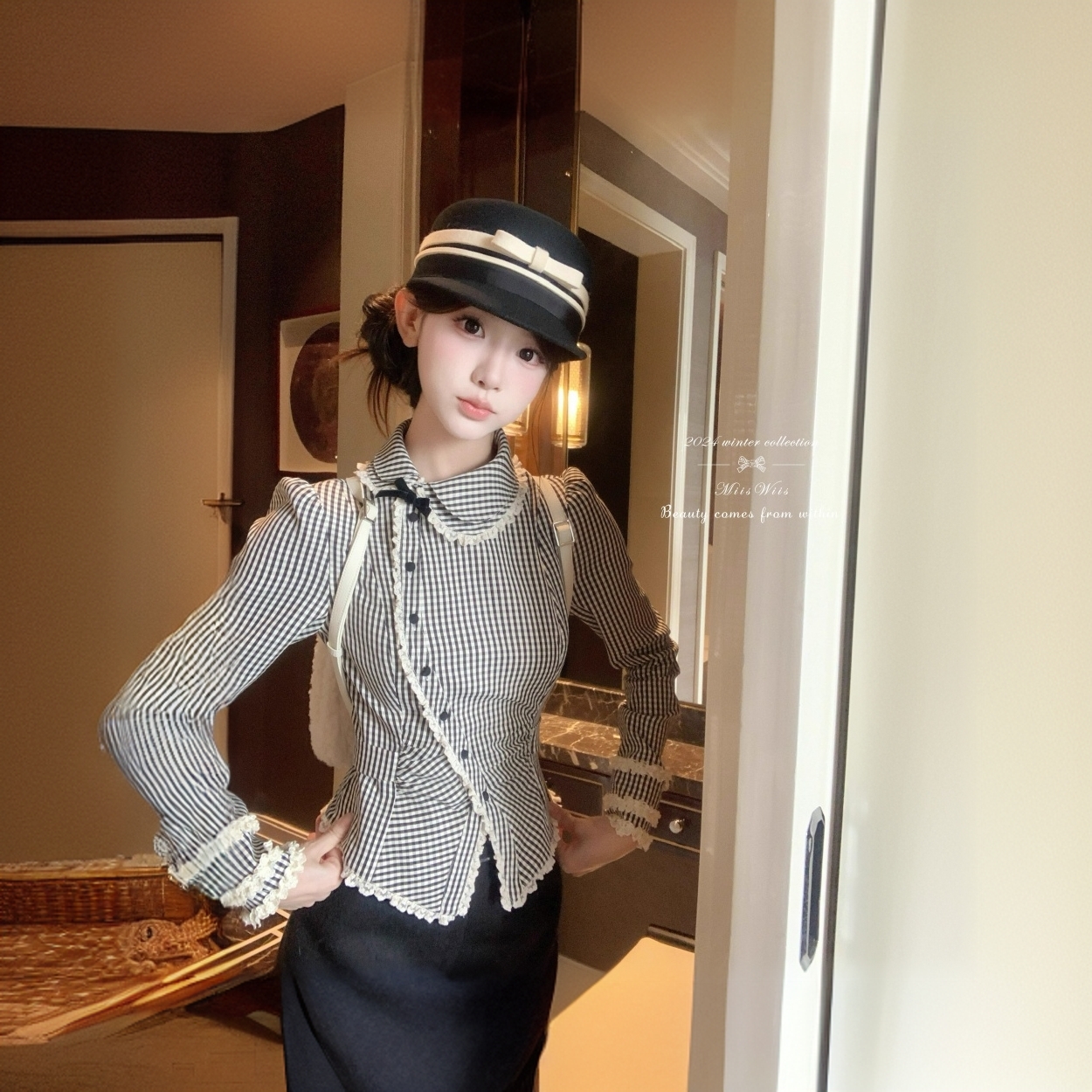 [ 乌木沉香 ] 减龄少女加绒格纹衬衫斜襟衬衣