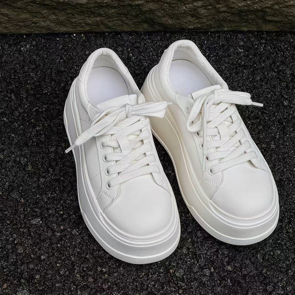 花聆海/FW/真皮厚底百搭板鞋小白鞋（6311）