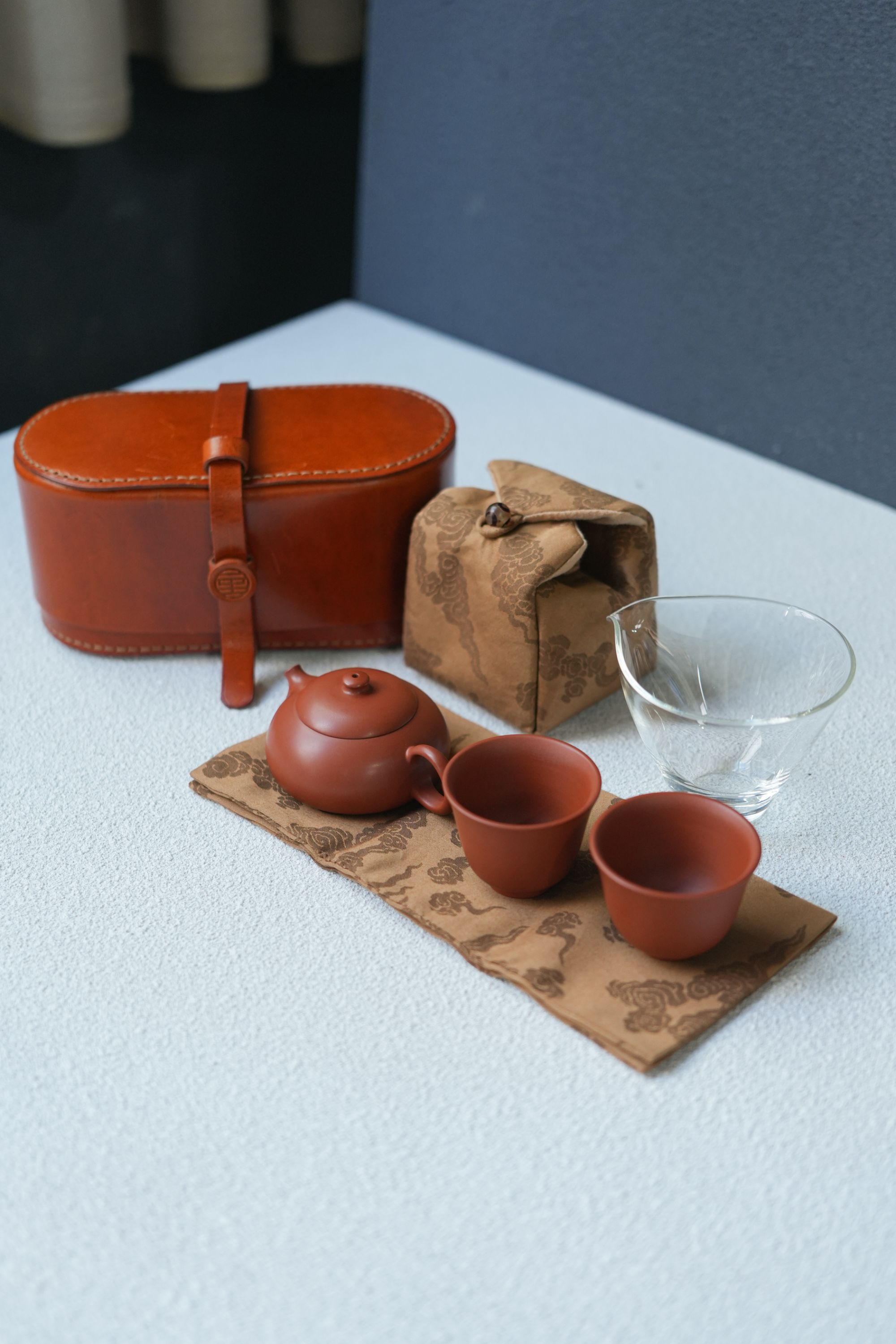 二生陶作精品出尘茶行囊套组纯手工头层牛皮茶具茶具便携