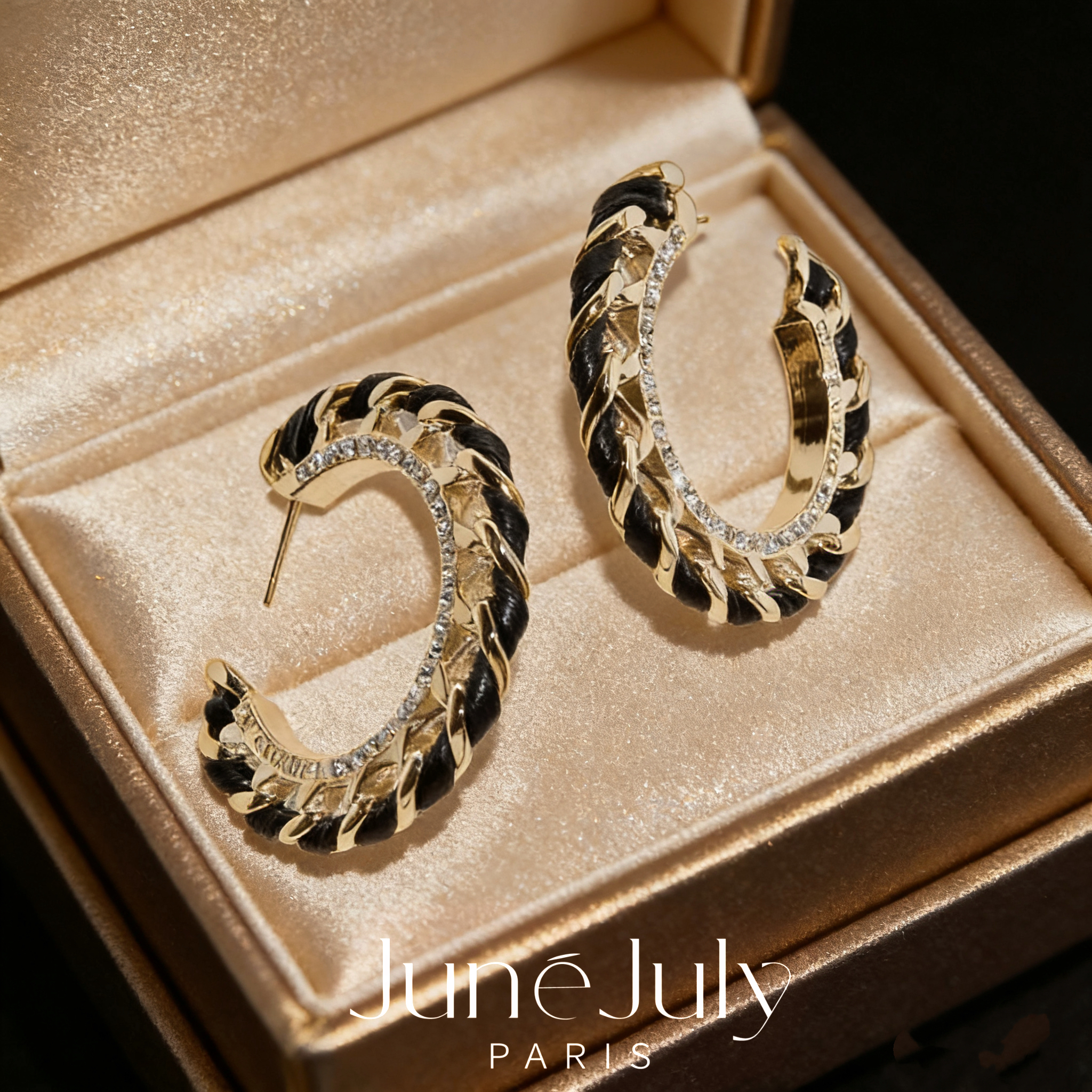 铜合金耳饰 JuneJuly双色镶嵌精致轻奢耳环1204皮穿