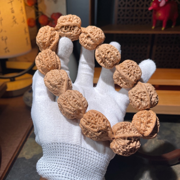 化十猿女生文玩｜野生小众鸡心27边走色正红手串手持精品核桃