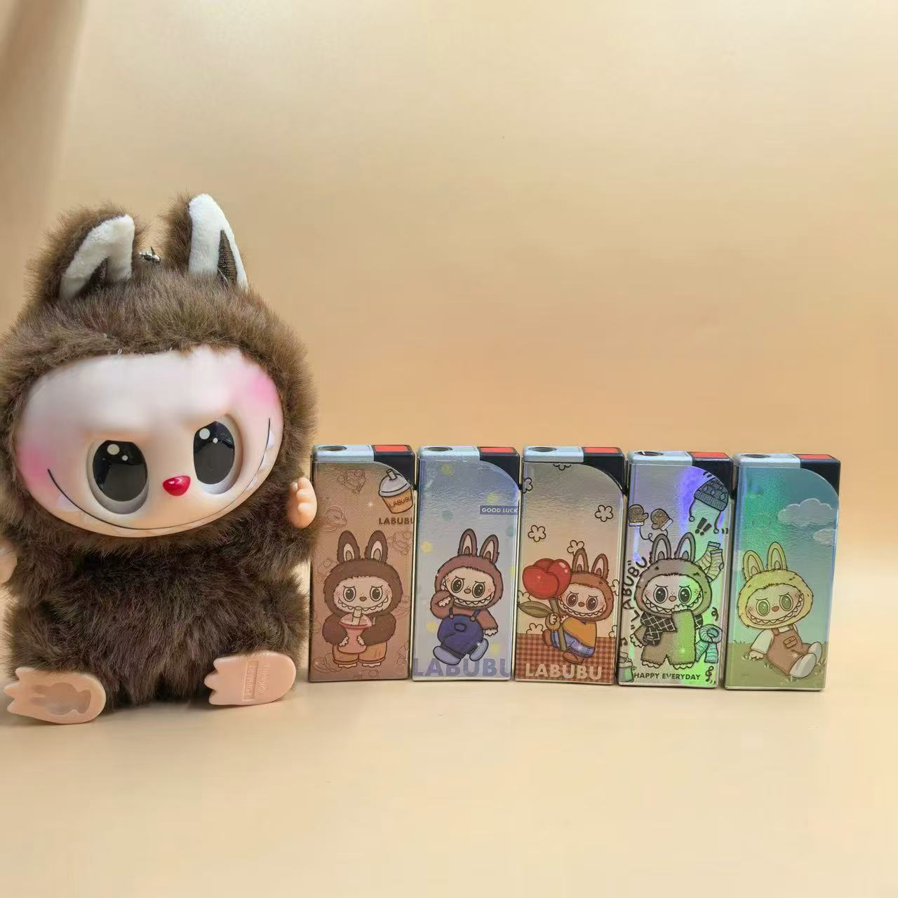 新款潮流拉布布经典方机打火机镭射光包纸蓝焰直冲可充气超市批发