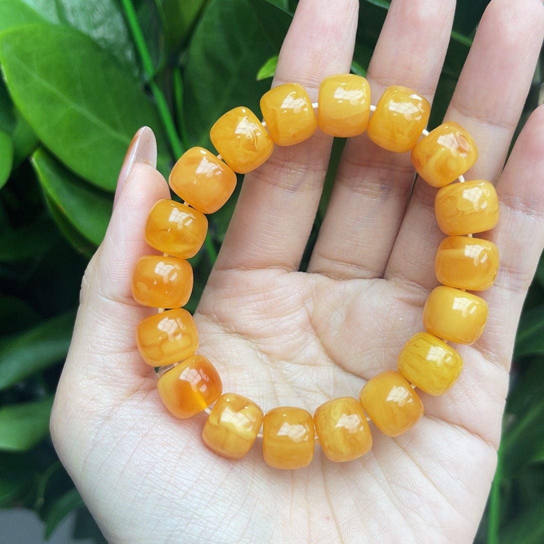 琥珀未镶嵌手链12m鸡油红花蜡