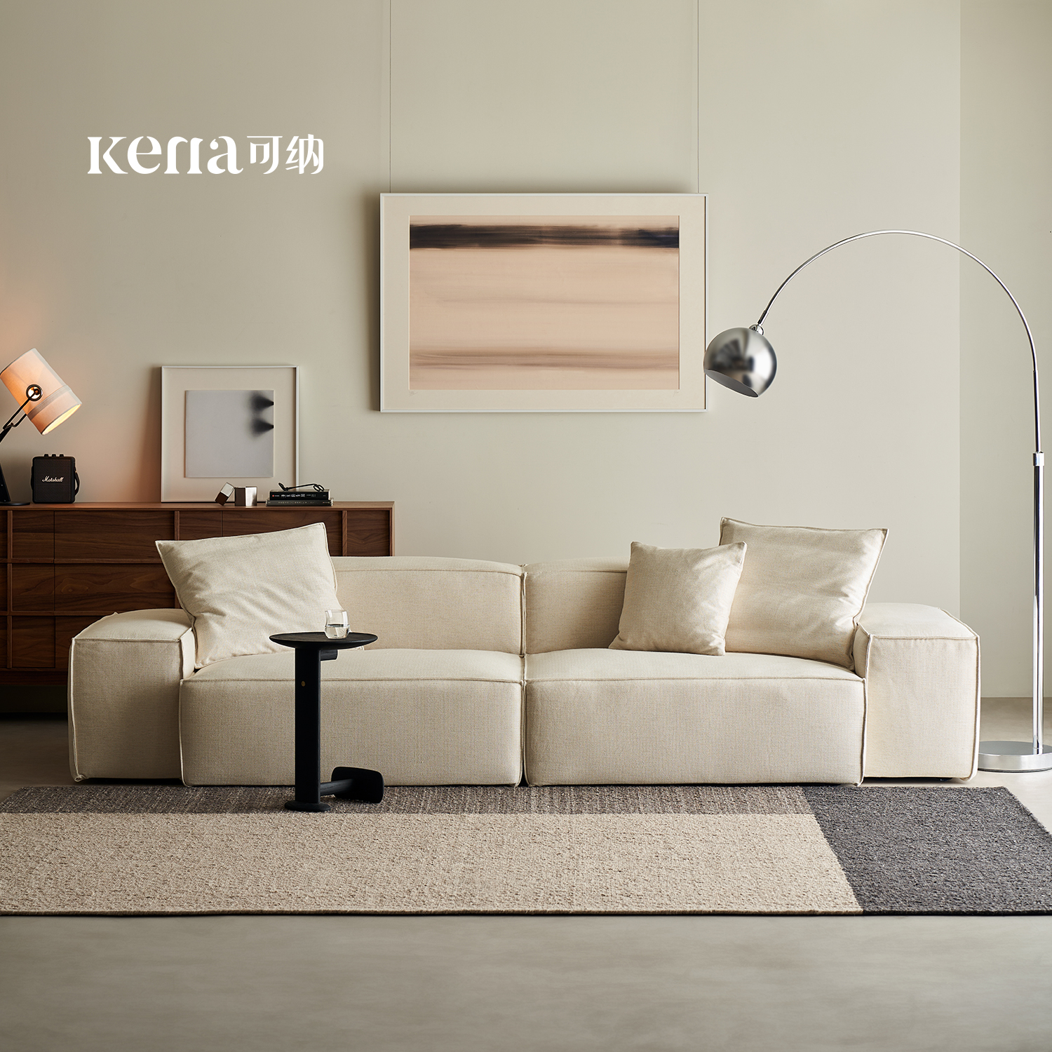 Kena可纳/布米亚侘寂风豆腐块双面模块组合可拆洗棉麻布艺沙发Z