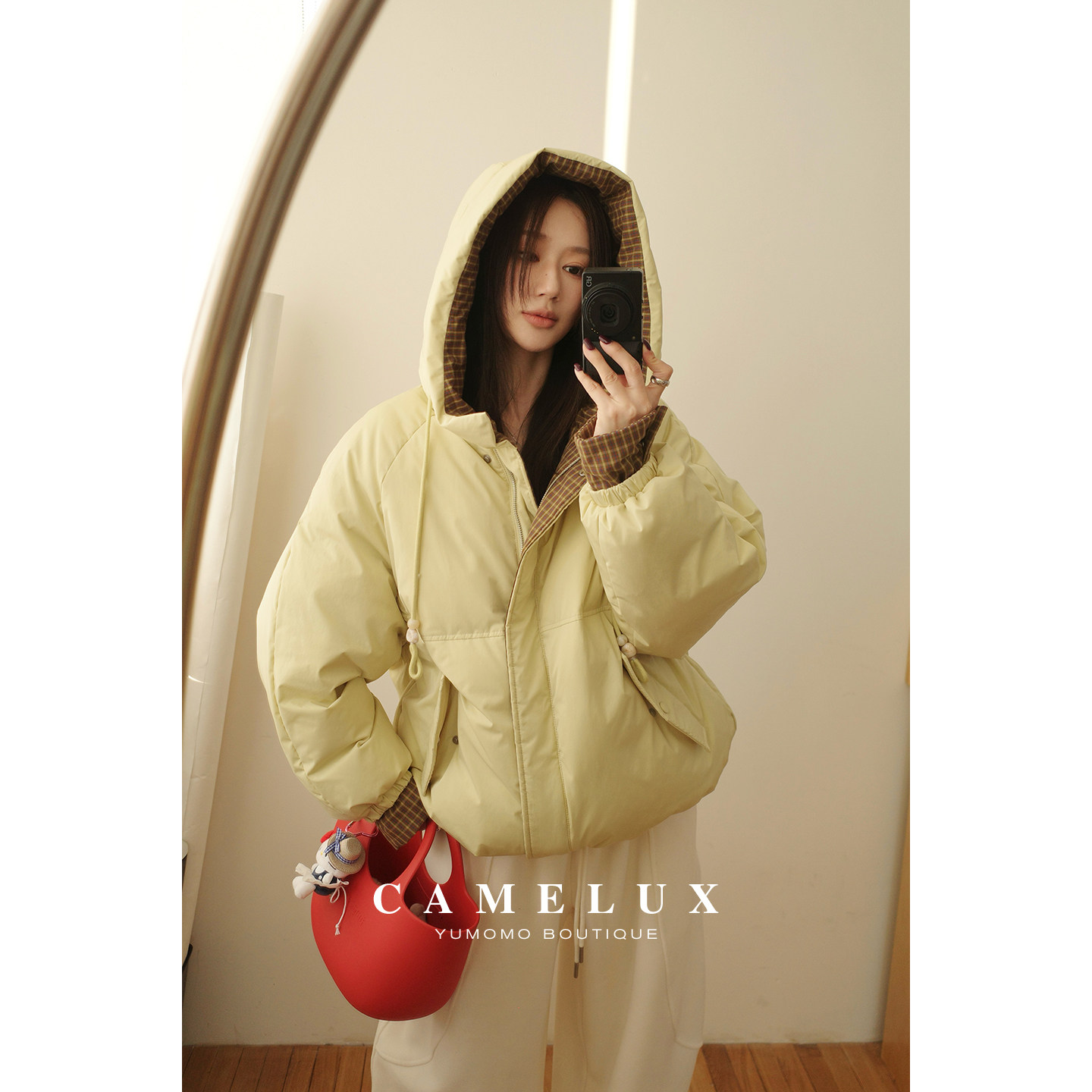 【Camelux线】雪季羽绒服 防水面料|90白鸭绒宽松拼格纹外套QWA3071