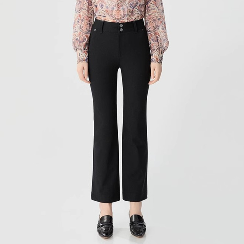 【商场同款】2025秋装新款高腰显瘦双排扣微喇直筒裤黑裤子1196512