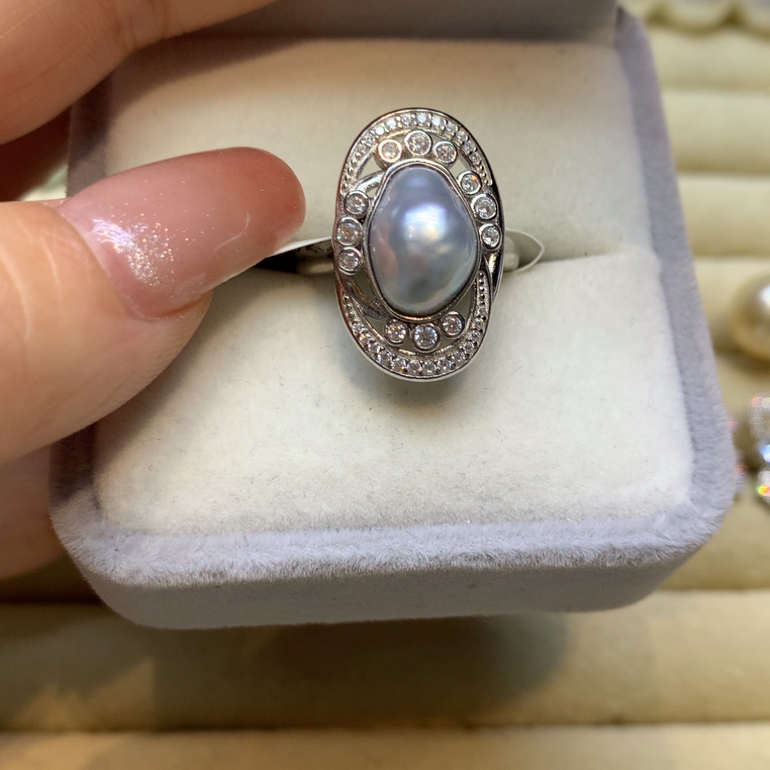 银S925镶嵌戒指海水珍珠