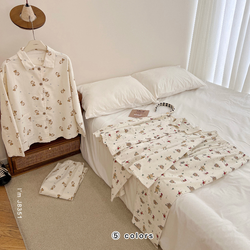 100%棉。文艺青年磨毛家居服套装J8351