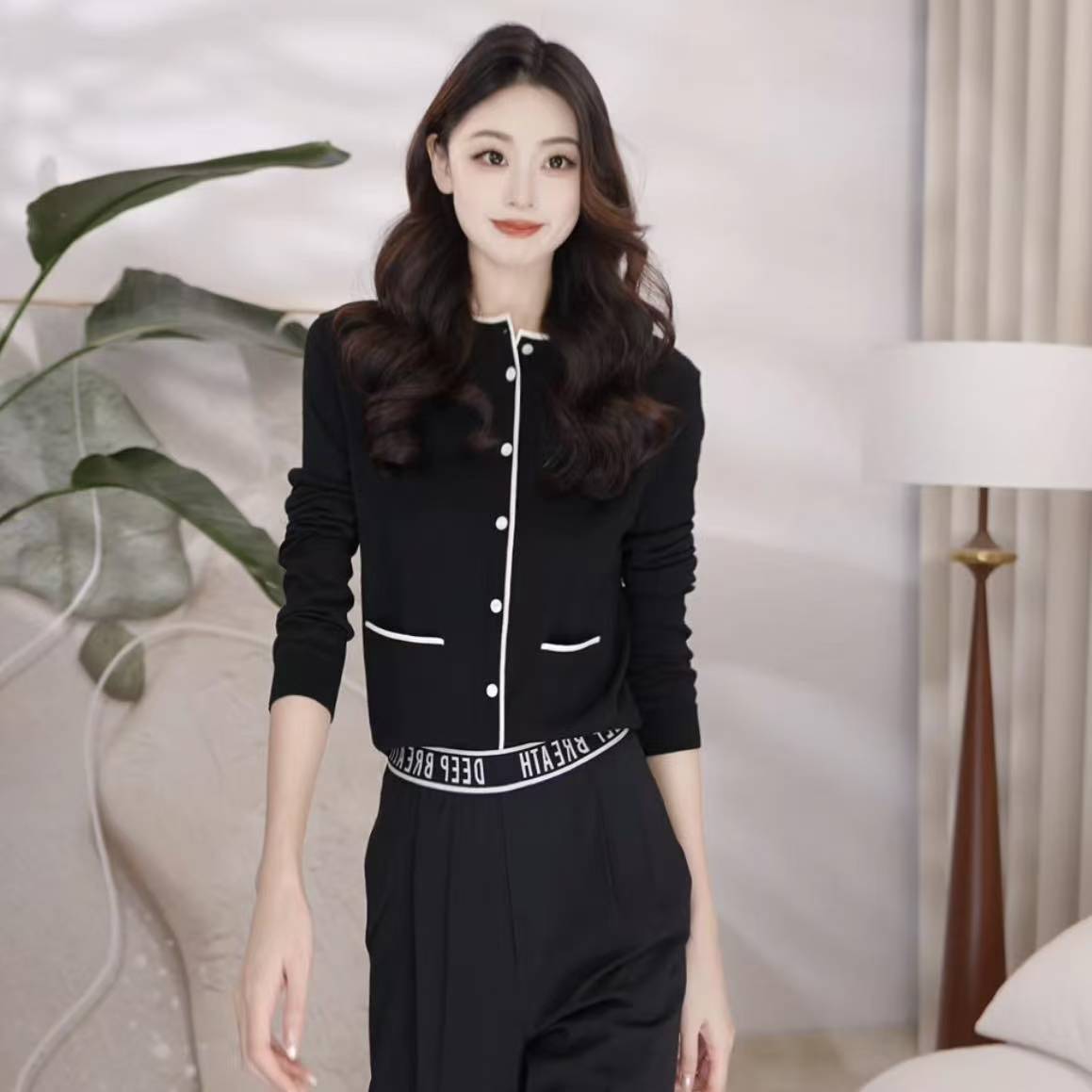 阿玛施/AMASS新款秋季休闲百搭气质轻奢针织长袖外套548054   