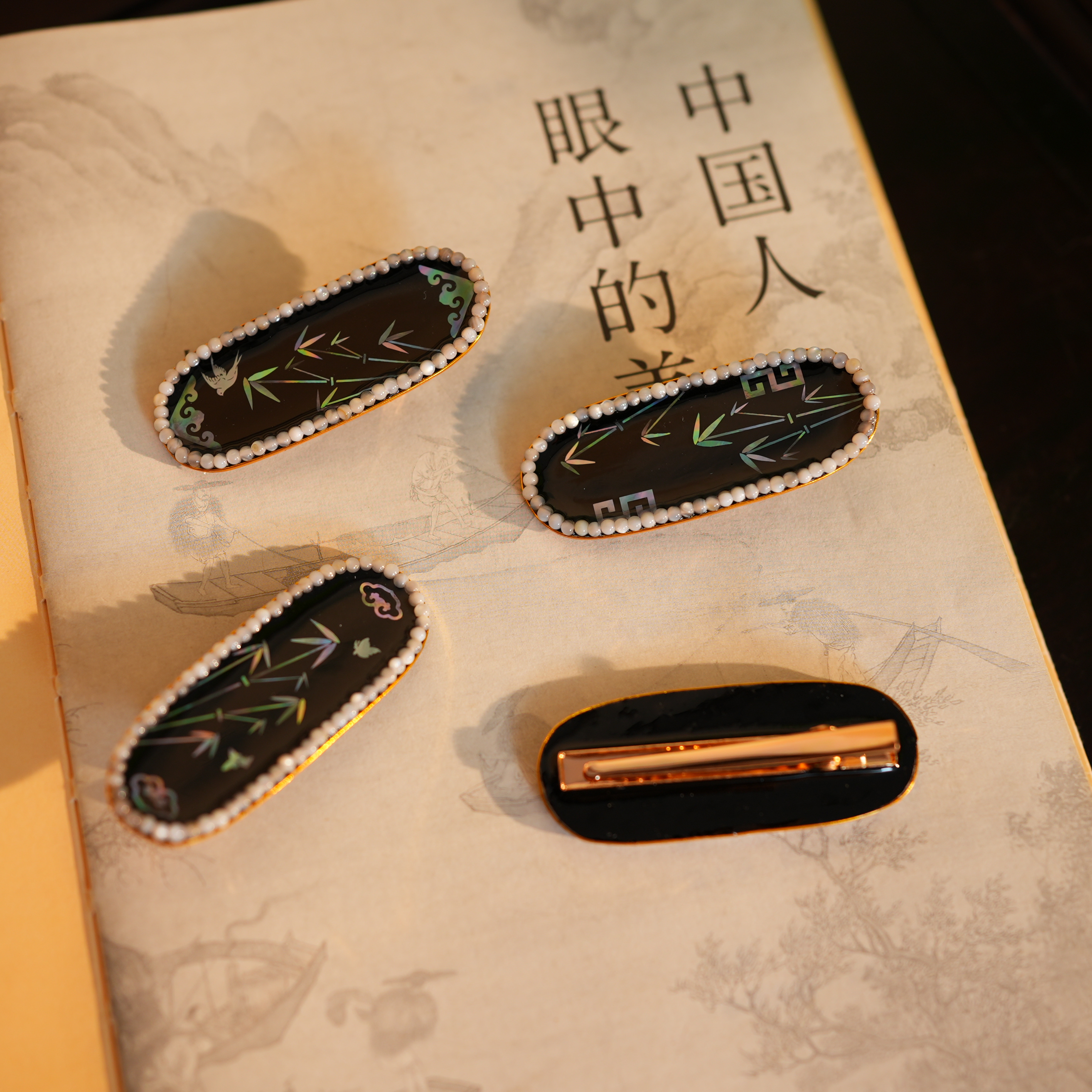 【单个竹叶发夹】（花位略有不同）非遗螺钿工艺 国风仙女礼品10-3