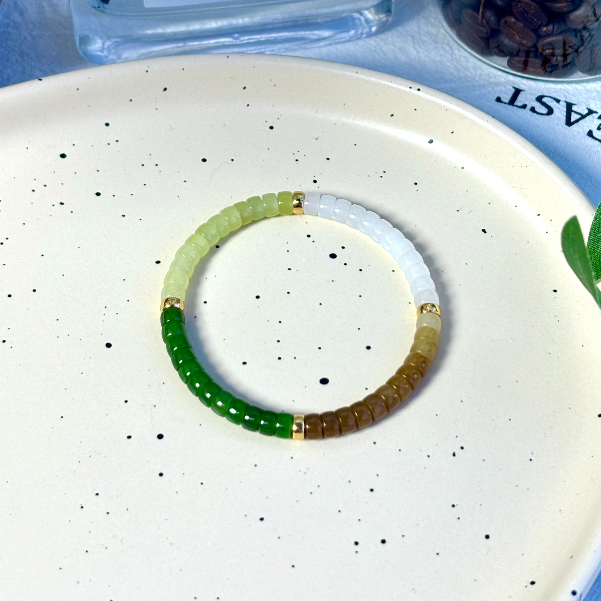 【墨】尚夏【四季予你】6MM天然和田玉多宝四季四色拼接设计款手串