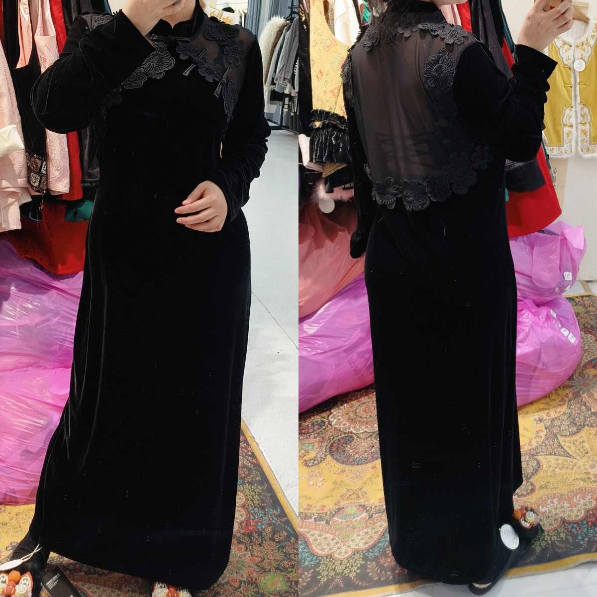 上新价~深圳7703旗袍裙设计师款重工刺绣美背长裙新中式连衣裙