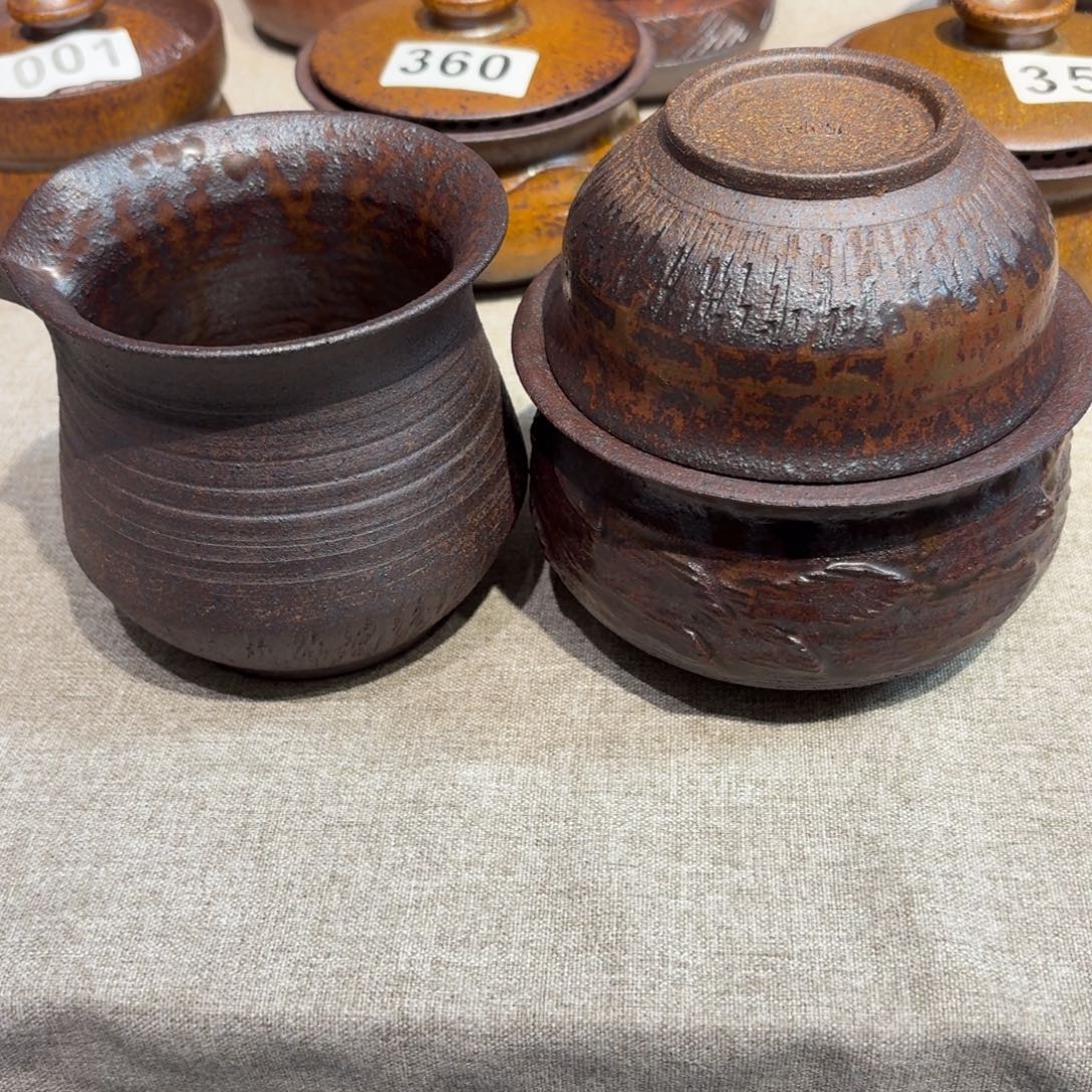 夜***露茶具粗瓷茶具素胎无釉盖碗