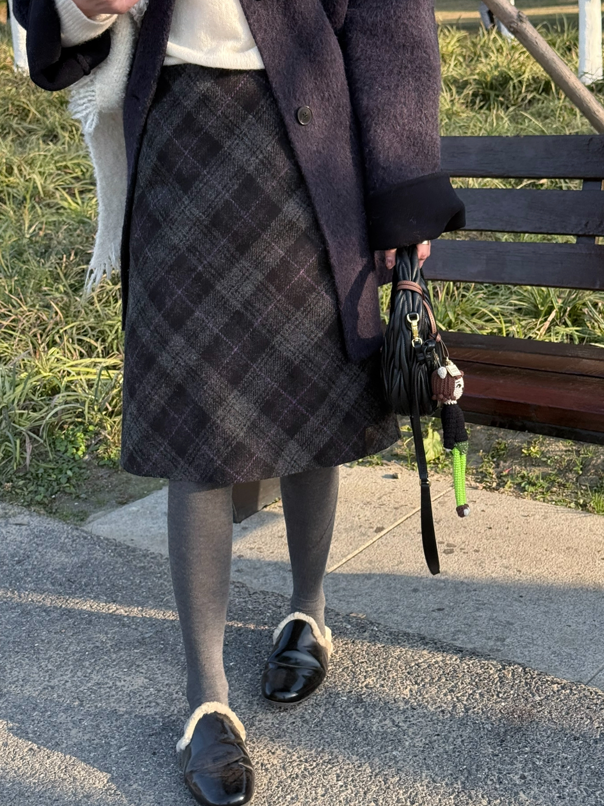 色织菱格纹全羊毛半裙 03238