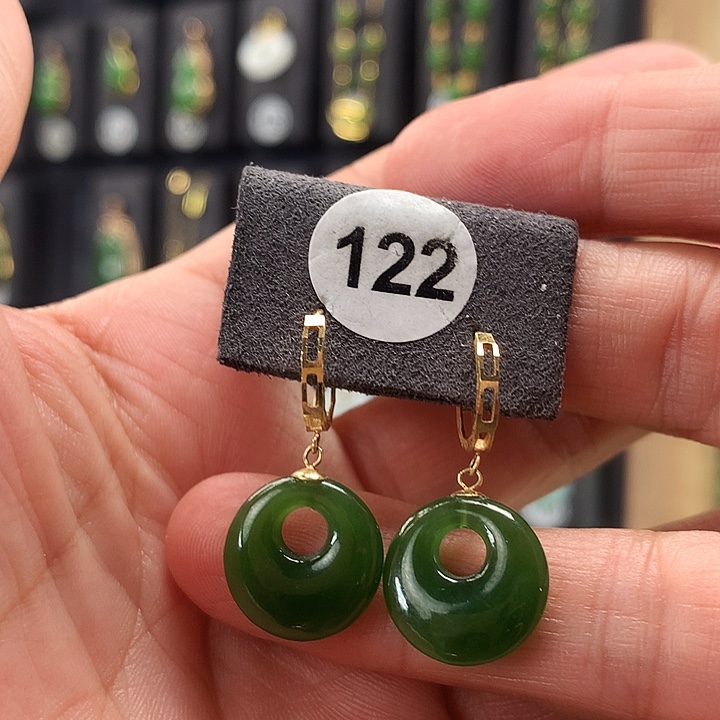 和田玉耳饰18K金镶嵌