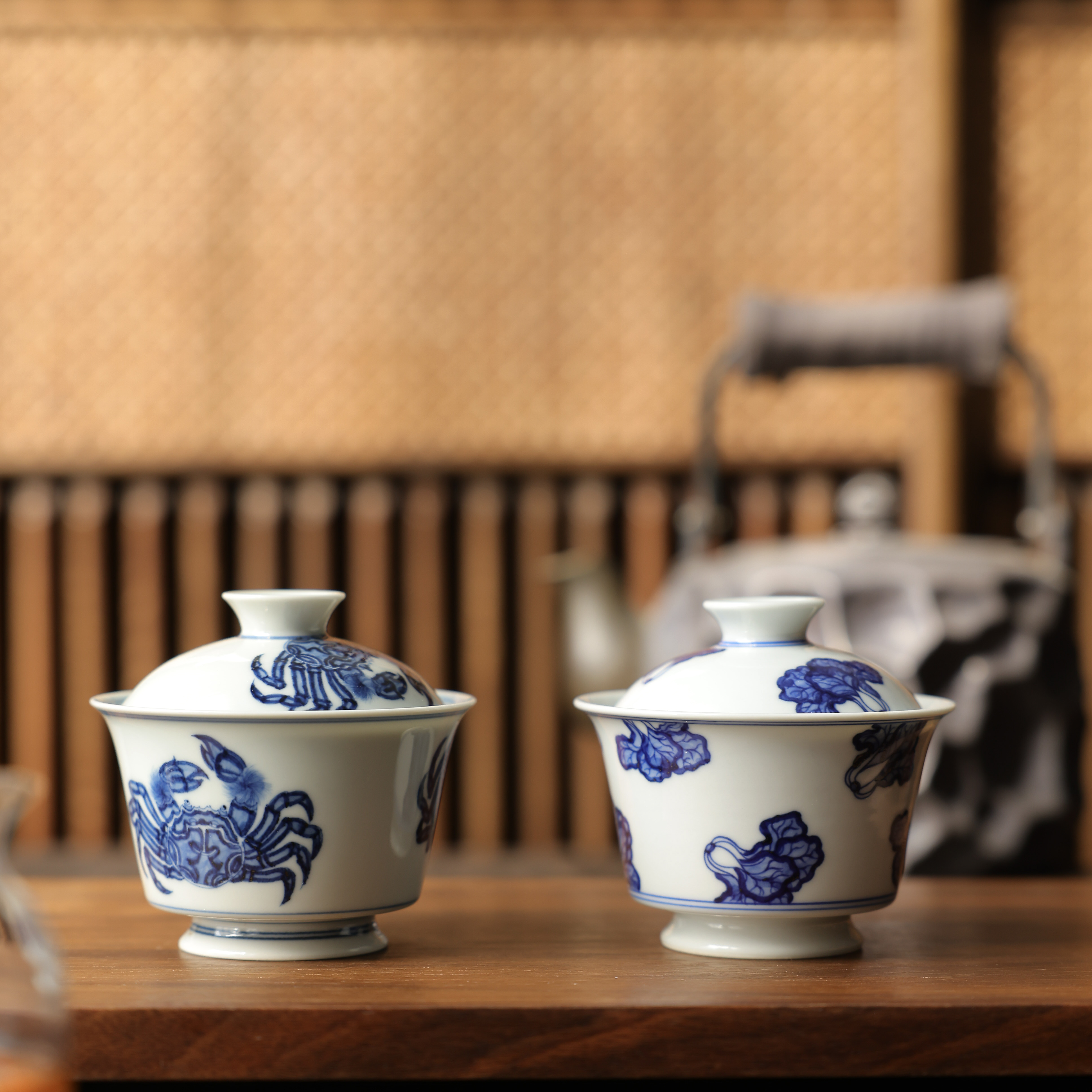 茶圈大魔王茶器景德镇手绘朗瓷阁仿清螃蟹马蹄盖碗/白菜盖碗130cc