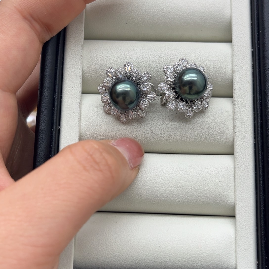 海水珍珠耳饰银S925镶嵌