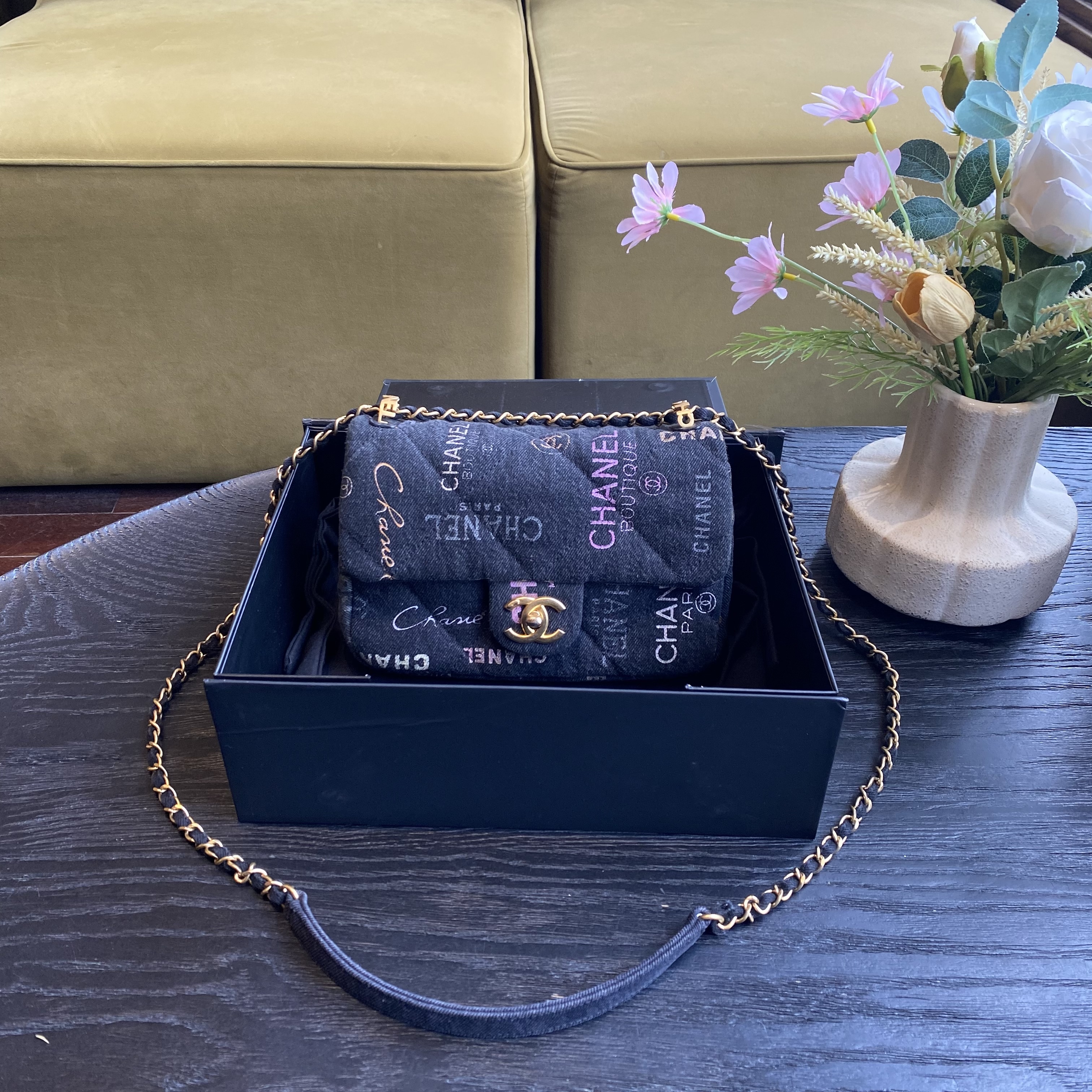 95新 Chanel/香奈儿 香奈儿 22p黑色牛仔涂鸦CF包/sp23749