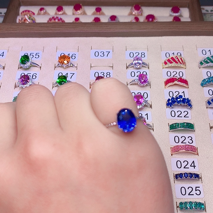 蓝宝石戒指银S925镶嵌