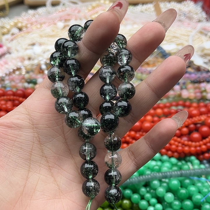 玛瑙/玉髓珠宝半成品未镶嵌一条10.5mm左右绿幽灵