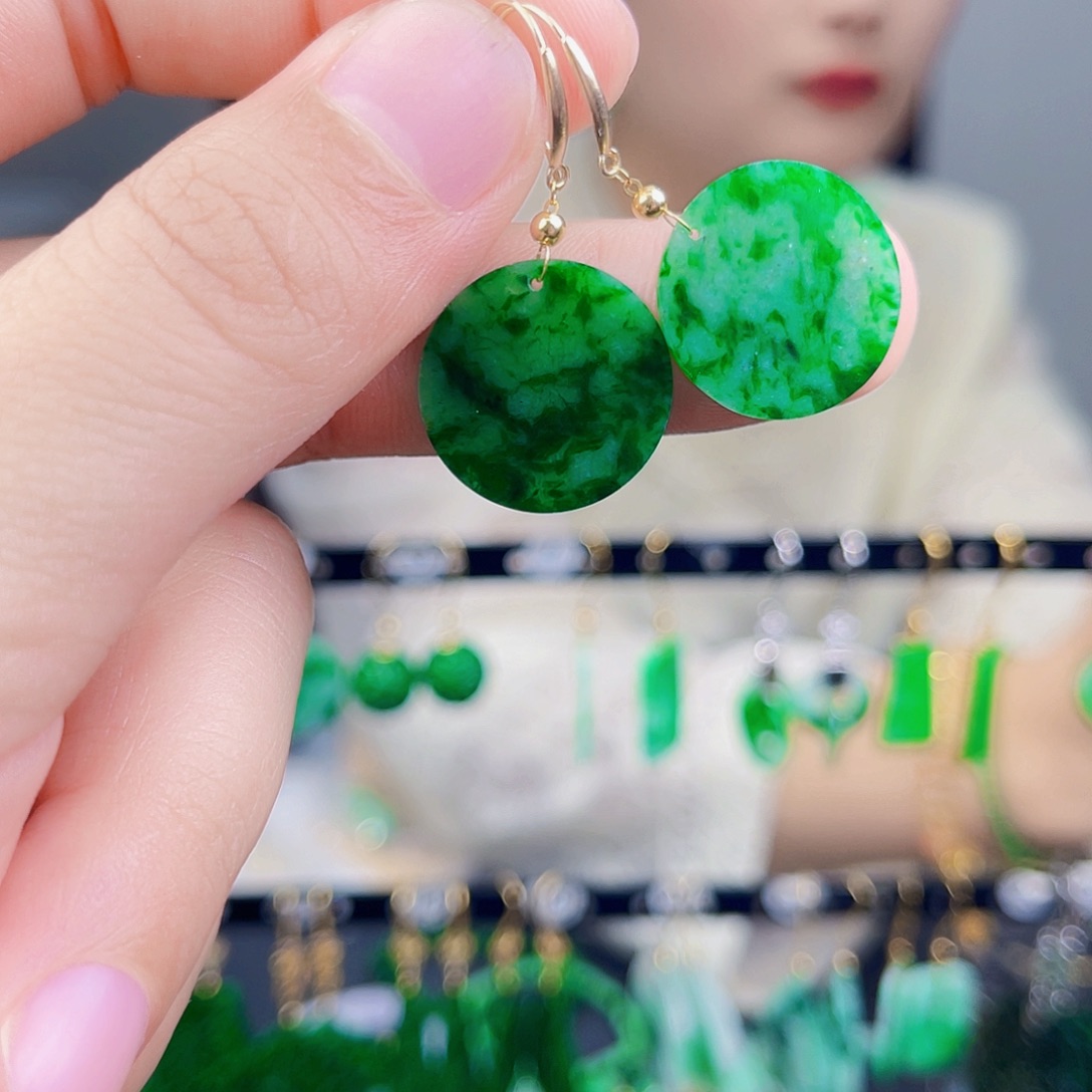 翡翠18K金镶嵌耳饰饰品