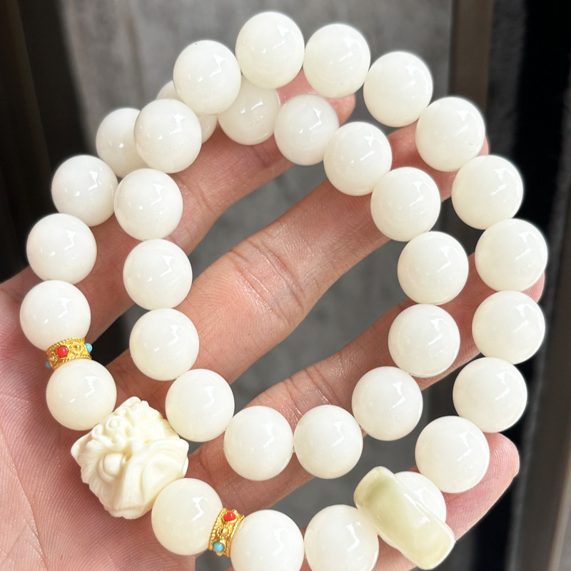 聚缘合白玉菩提根手串女天然原生态绕指柔菩提双圈文玩佛珠念珠