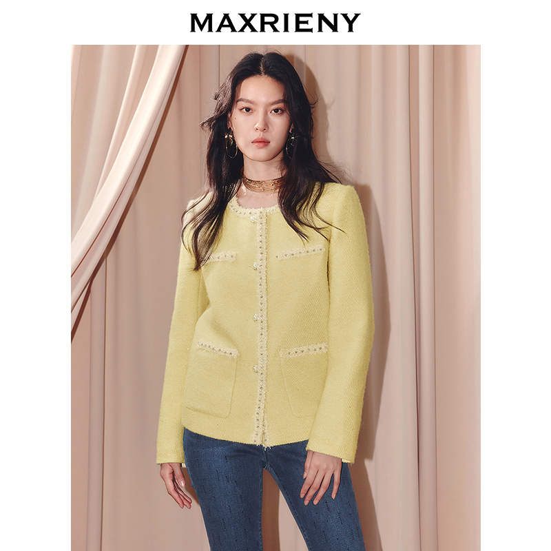 【KK专属】MAXRIENY小香风花纱外套女25款羊毛混纺H型箱型廓形上衣