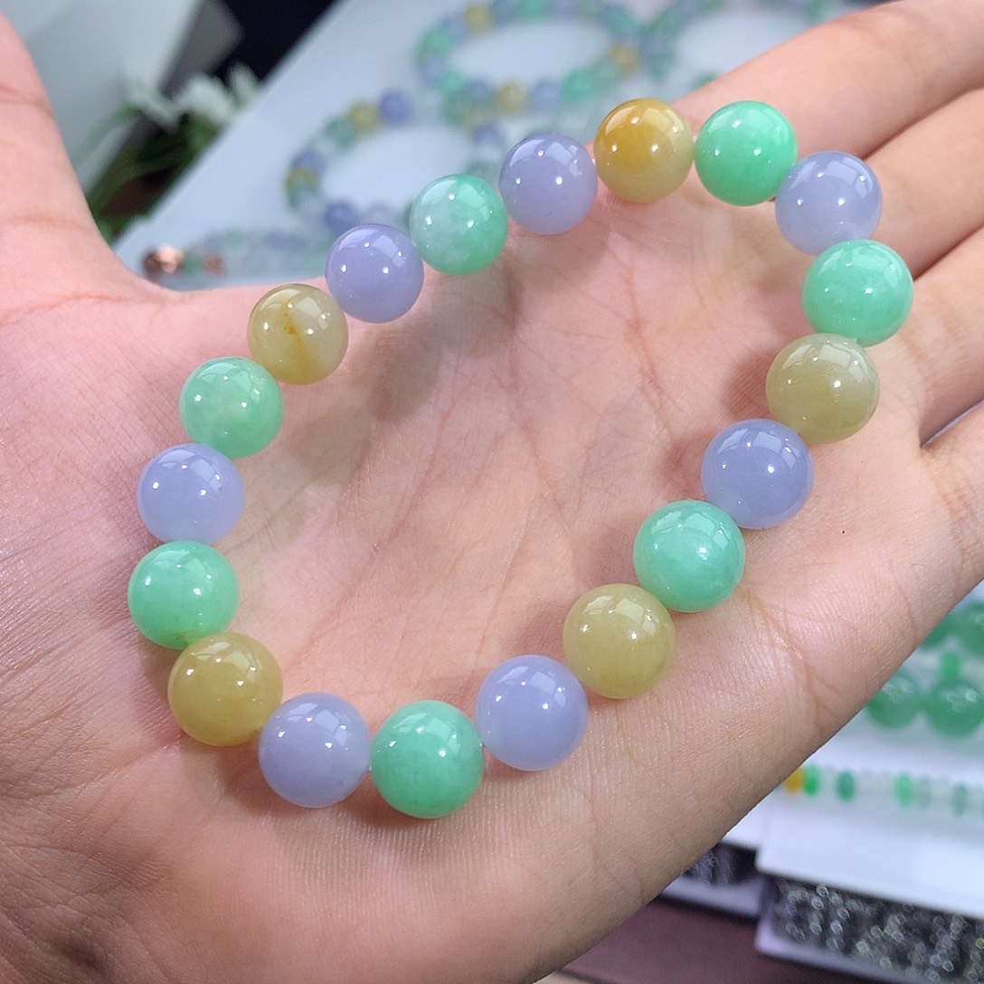 翡翠未镶嵌手链21号 三彩多宝手串