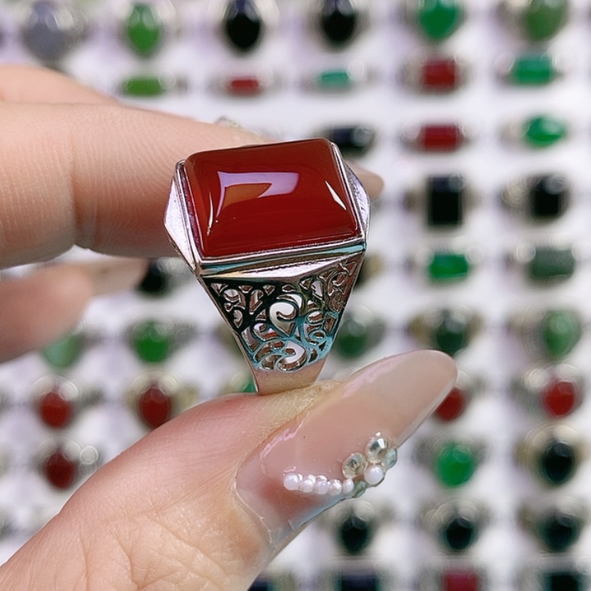 【闪购商品】银S925镶嵌戒指玛瑙/玉髓