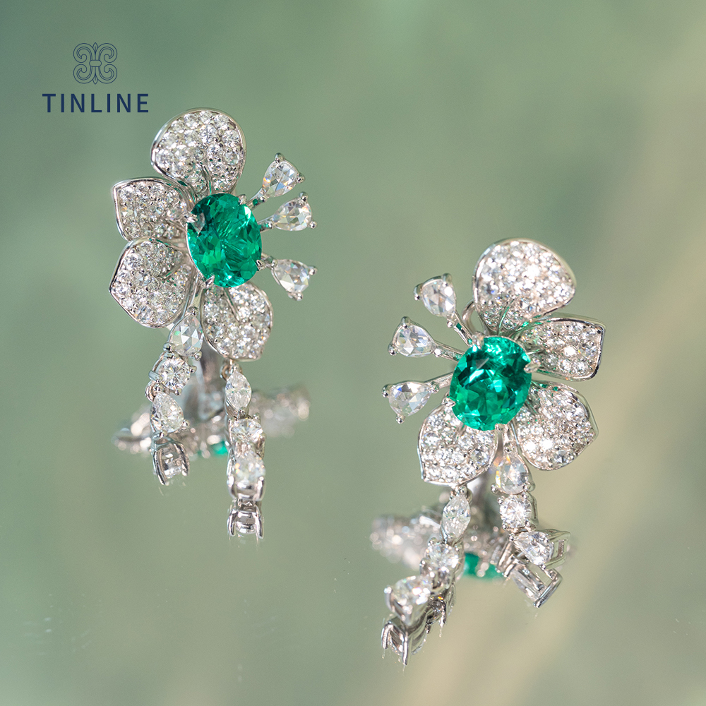 TINLINE 培育祖母绿「生如夏花」耳坠雕蜡工艺木佐色精致轻奢气质