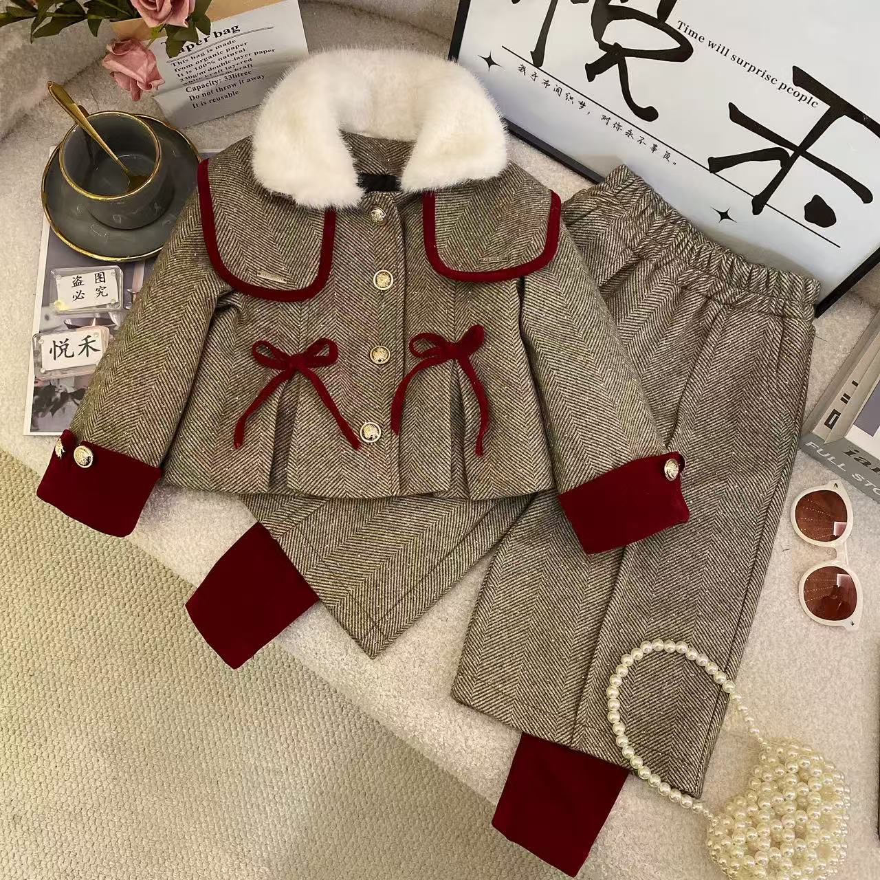 T2【悦禾】女童新款小香风秋冬韩版百搭洋气加厚童装套装60054