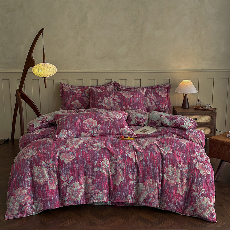 比亿奇四季款雨露麻水洗棉麻四件套欧式复古风双层纱三件套四件套