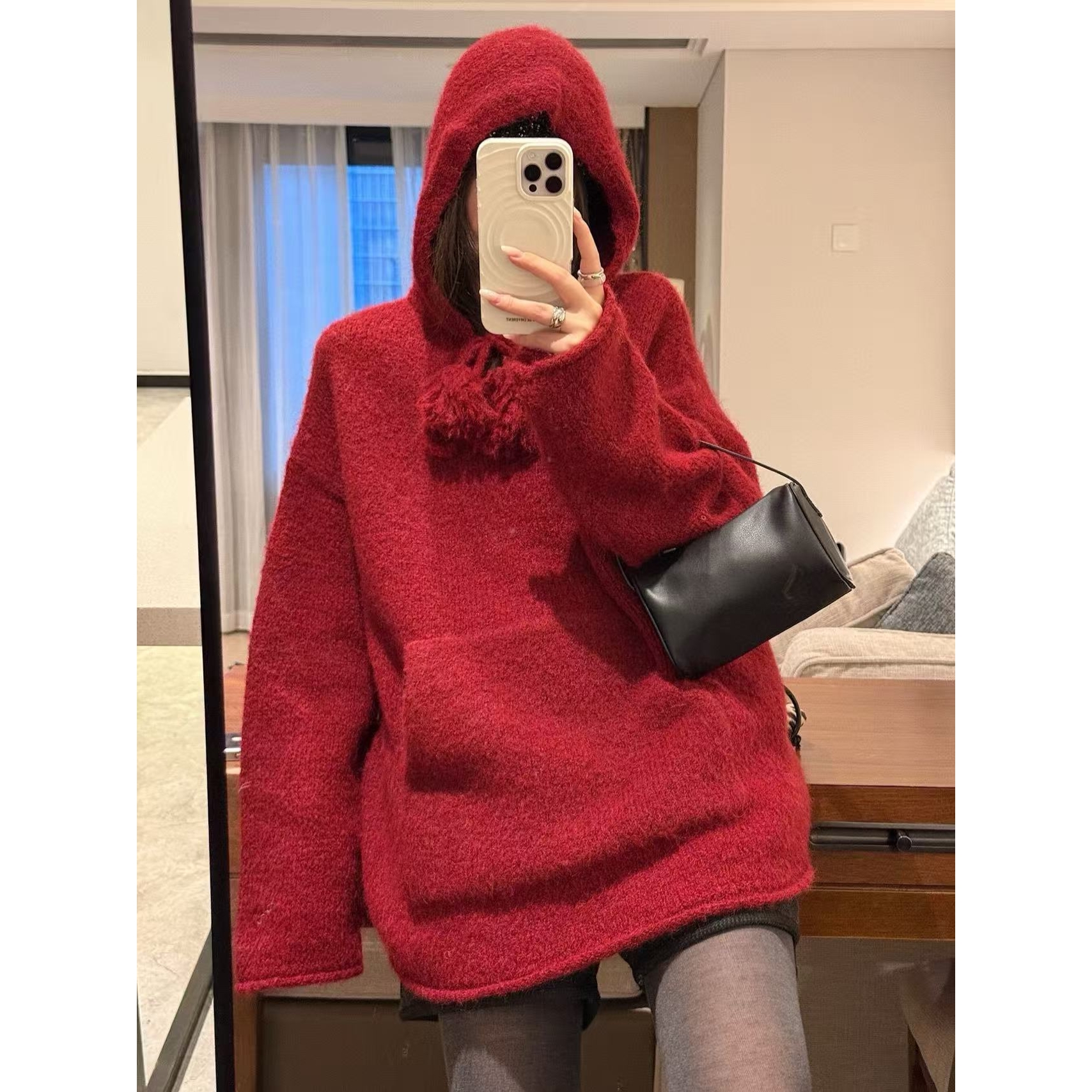 SP 连帽毛球慵懒风毛衣毛绒上衣女秋冬宽松松弛感保暖针织衫