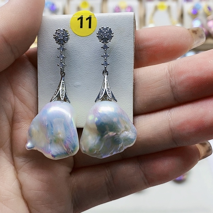 银S925镶嵌耳饰淡水珍珠2*