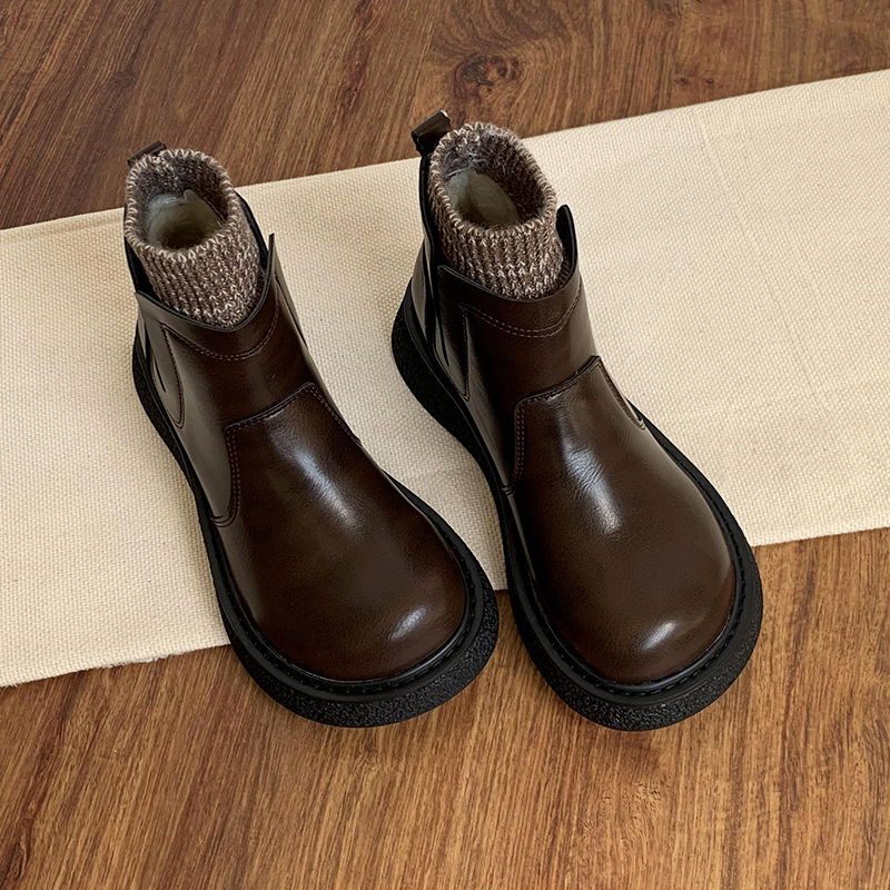 女士森系复古带袜短靴厚底百搭切尔西靴冬季二棉鞋大头马丁靴女潮
